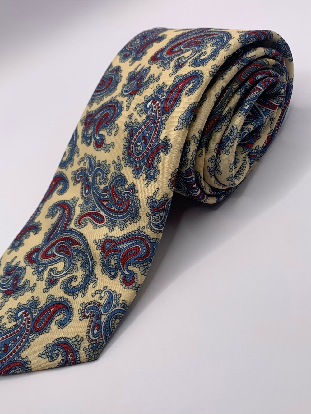 Cream Paisley Necktie with Blue and Red Paisley Motif business casual church